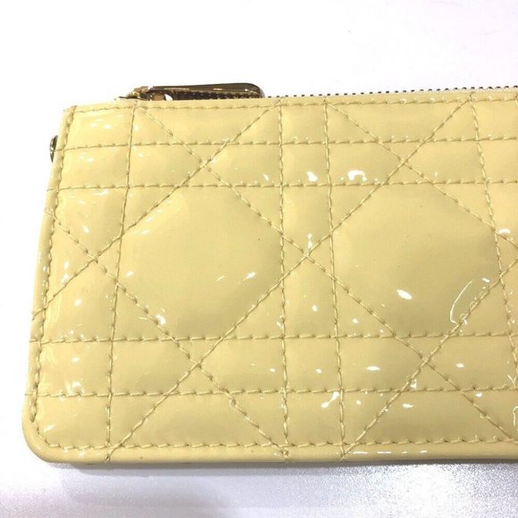 Dior Cannage Card Case patent coin purse enamel Beige/GoldHardware - Picture 4 of 11